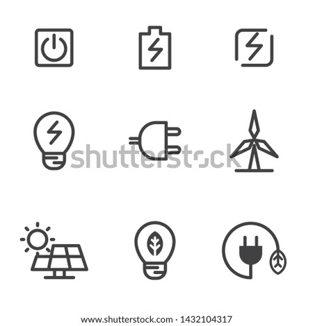 Set of power and energy related icon line design such as battery, plug, bulb and other suitable for interface icon or modern graphic design 