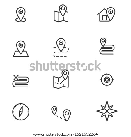 Set of location related icon with simple line design 