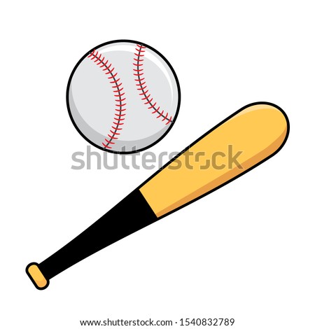 Baseball bat and ball vector illustration isolated on white background. Baseball clip art 