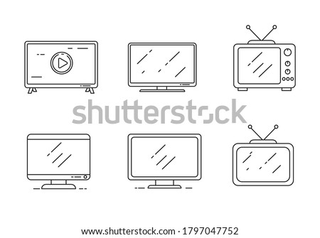 Set of monitor and tv icons draw in outline style. Monitor and tv concept isolated on white background