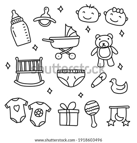 Set of newborn baby doodle vector illustration isolated on white background