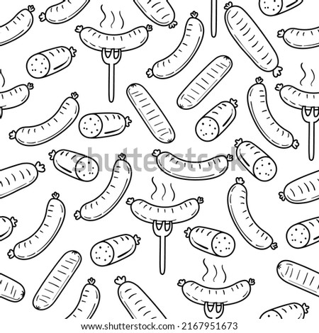 Sausage doodle seamless pattern with a black and white color suitable for background