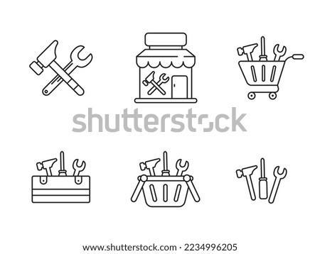 Set of building material shop icons with linear style isolated on white background