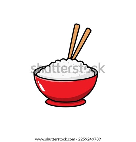 Bowl of rice vector illustration in cartoon style isolated on white background