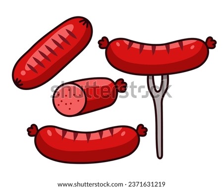 Set of sausage vector illustrations on white background. Sausage cartoon illustration