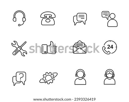 Set of customer service icons in line style on white background