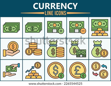 Currrency icon banner web vector  illustration for online money, money saving, bank, arrow up, bill, configuration, asset, growth, wallet, money bag, income, wealth, market trends, money, payment