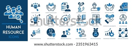 Human resources icons to business process, team work, personnel management, HR, staff rotation, coaching.