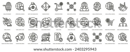 Global Sourcing vectors icon illustration for Global Procurement, International Sourcing, Supply Chain Globalization, Sourcing Strategy, Worldwide Suppliers, Global Supply Network