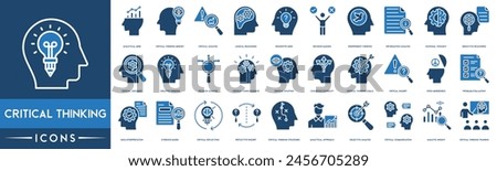 Critical Thinking icon set, Analytical Mind, Critical Thinking Mindset, Critical Analysis, Logical Reasoning, Inquisitive Mind, Decision Making, Independent Thinking, Information Analysis