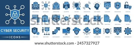 Cyber Security icon. Firewall Protection, Network Security, Antivirus Software, Data Encryption, Cyber Threats, Intrusion Detection, Security Awareness icon set.