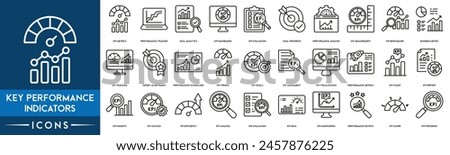 Key Performance Indicators icon. KPI Metrics, Performance Tracker, Data Analytics, KPI Dashboard, Evaluation, Goal Progress, Performance Analysis, Measurement, Benchmark, Business Metric icon