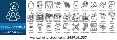 Social Commerce icon. Shopping Bag, Social Media, Online Store, E-commerce, Shopping Cart ,Mobile Shopping, Product Discovery, Customer Reviews, Influencer Marketing, User Recommendations