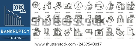 Bankruptcy icon. Debt Relief, Insolvent Aid, Credit Crash, Debt Snowball, Debtor Aid, Debt Consolidation, Creditor Protection, Budget Break, Loan Loss icon