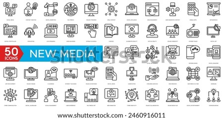 New Media icon. Social Media, Content Creation, Digital Marketing, Multimedia, Online Streaming, Viral Content, Digital Influence, Web Engagement, User Generated, Mobile Apps