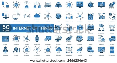 Internet Of Things icon. IoT Solutions, Integration, Sensors, Real time Data, Applications, Architecture, Smart Cities, IoT Deployment, Edge Computing, IoT Communication icon