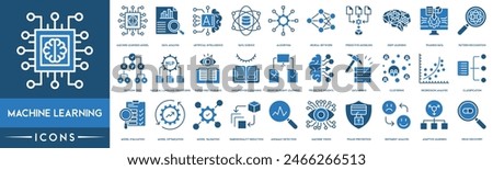 Machine Learning icon. Machine Learning Model, Data Analysis, Artificial Intelligence, Data Science, Algorithm, Neural Network, Predictive Modeling and Deep Learning