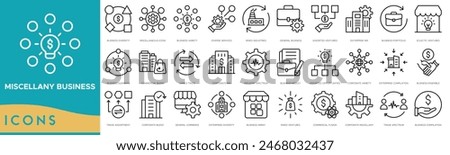 Miscellany Business icon set. Business Diversity, Miscellaneous Icons, Business Variety, Diverse Services, Mixed Industries, General Business and Assorted Ventures