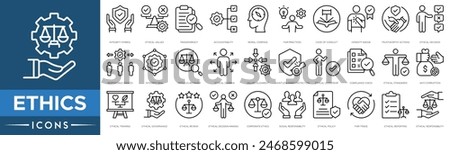 Ethics icon. Integrity Symbol, Ethical Values, Transparency Icon, Accountability, Moral Compass, Fair Practices, Code of Conduct, Honesty Badge and Trustworthy Actions