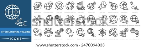 International Trading icon. Global Exchange, International Commerce, World Trade, Cross Border Transactions, Global Markets, Export Gateway, Import Nexus, Worldwide Transactions and Global Logistics