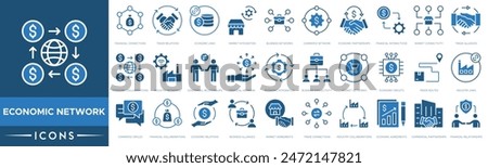 Economic Network icon. Financial Connections, Trade Relations, Economic Links, Market Integration, Business Networks, Commerce Network and Economic Partnerships