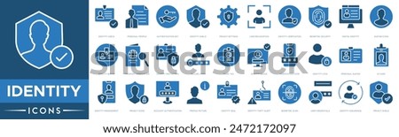 Identity icon. Identity Check, Personal Profile, Authentication Key, Identity Shield, Privacy Settings, User Recognition, Verification, Biometric Security and Digital Identity