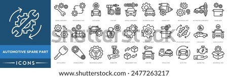 Automotive Spare Part icon. Spare Component, Replacement Part, Auto Spare, Car Part, Vehicle Component, Automotive Gear, Engine and Mechanical Part