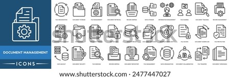 Document Management icon. File Organization, Document Storage, File Management, Document Retrieval, Record Keeping, Data Storage and Information Management