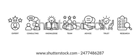 Expertise banner web icon illustration concept representing high-level knowledge and experience with an icon of expert, consulting, knowledge, team, advice, trust, and research