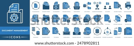 Document Management icon. File Organization, Document Storage, File Management, Document Retrieval, Record Keeping, Data Storage and Information Management