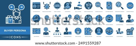 Buyer Persona icon set. Customer Profile, Persona Development, Target Audience, Buyer Profile, Ideal Customer, Market Segmentation, Audience Analysis and Customer Persona