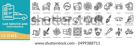 Car Service and Maintenance icon. Vehicle Inspection, Automotive Repair, Car Maintenance, Auto Service and Engine Diagnostics