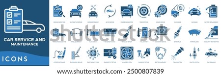 Car Service and Maintenance icon. Vehicle Inspection, Automotive Repair, Car Maintenance, Auto Service and Engine Diagnostics