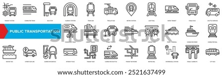 Public Transportation icon. Transit System, Commuter Train, Bus Stop, Subway Station and Tram Car