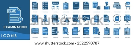 Examination icon. Test Paper, Answer Sheet, Exam Hall, Multiple Choice and Question Sheet