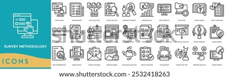 Survey methodology icon. Survey Form, Questionnaire, Data Collection, Survey Analysis and Sampling Technique