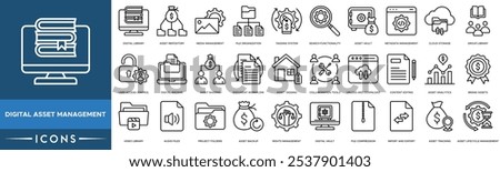 Digital asset management icon. Digital Library, Asset Repository, Media Management, File Organization and Tagging System