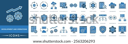 Development and Operations icon. Continuous Integration, Continuous Deployment, Cloud Infrastructure ,System Administration and CI CD Pipeline