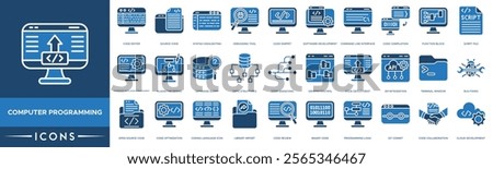 Computer Programming icon. Code Editor, Source Code, Syntax Highlighting, Debugging Tool 