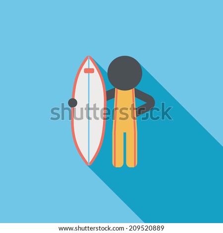 surfing flat icon with long shadow