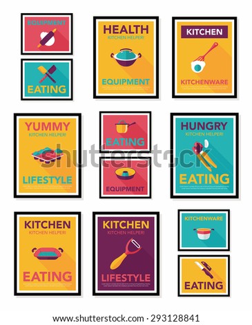 Kitchenware poster flat banner design flat background set,