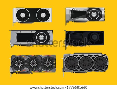 Graphic video cards gpu set detailed vector illustration
