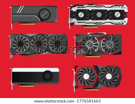 Graphic video cards gpu set detailed vector illustration