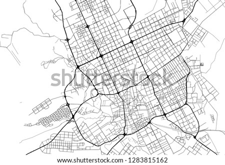 Area map of Riyadh, Saudi Arabia. This artmap of Riyadh contains geography lines for land mass, water, major and minor roads.