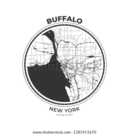 T-shirt map badge of Buffalo, New York. Tee shirt print typography label badge emblem. Vector illustration