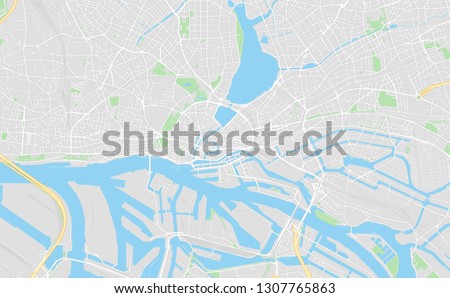 Hamburg, Germany, printable map, designed as a high quality background for high contrast icons and information in the foreground.