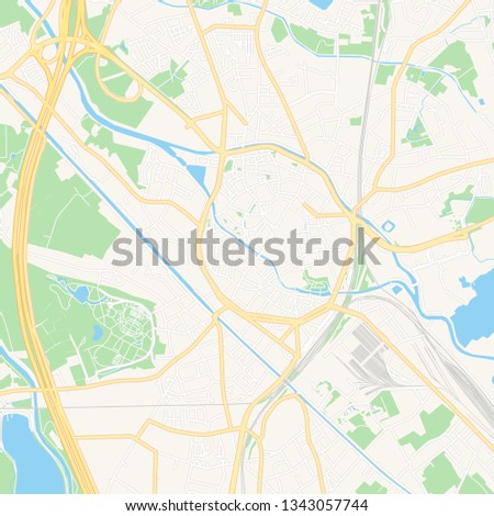 Printable map of Mechelen , Belgium with main and secondary roads and larger railways. This map is carefully designed for routing and placing individual data.