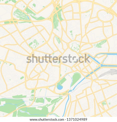 Printable map of Caen, France with main and secondary roads and larger railways. This map is carefully designed for routing and placing individual data.