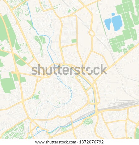 Printable map of Erfurt, Germany with main and secondary roads and larger railways. This map is carefully designed for routing and placing individual data.