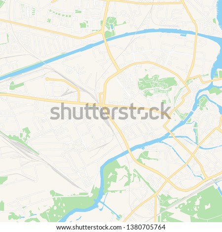 Printable map of Brandenburg an der Havel, Germany with main and secondary roads and larger railways. This map is carefully designed for routing and placing individual data.